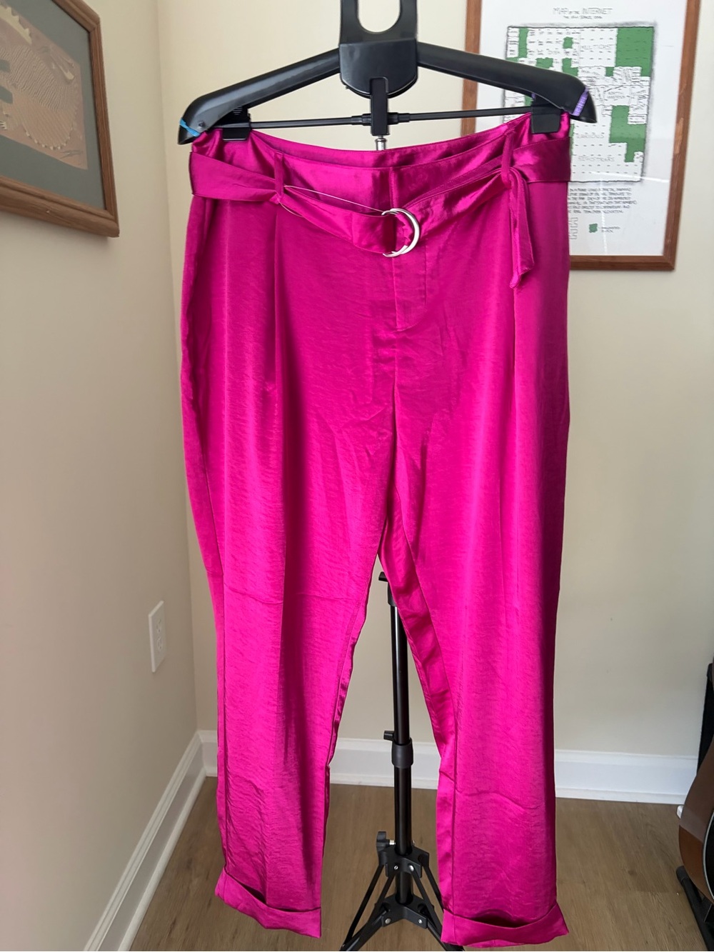 INC International Concepts Magenta High-Waist Belted Paperbag Trousers